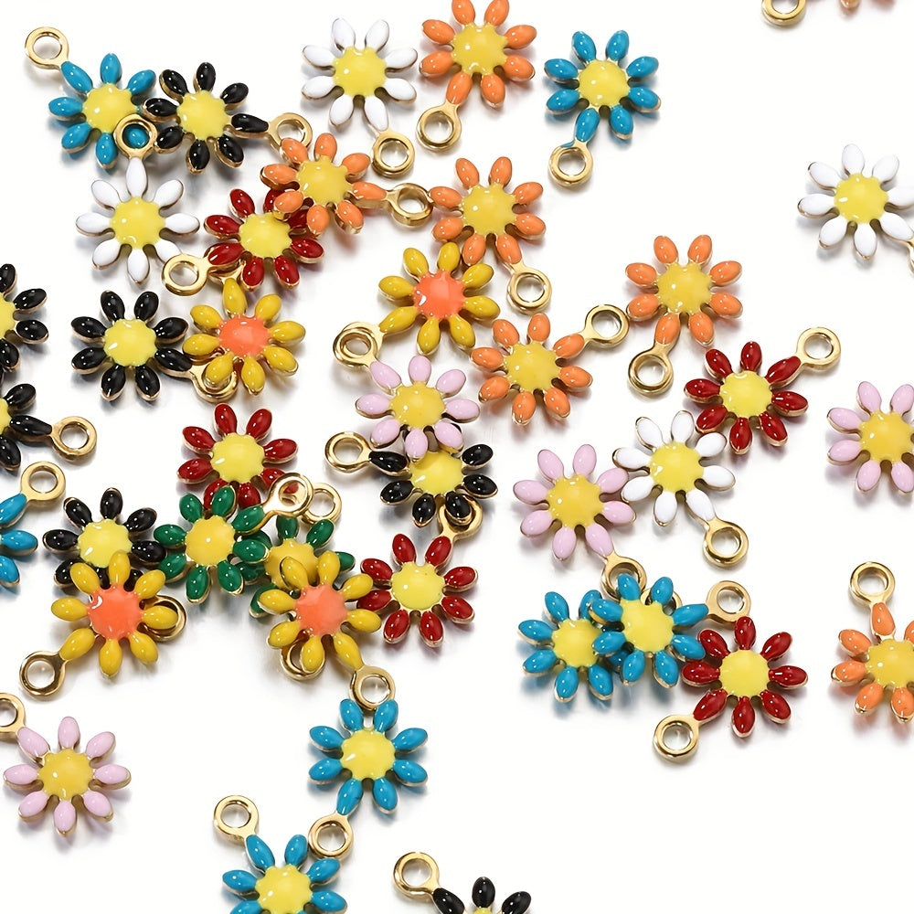 20 pieces of golden-colored stainless steel enamel daisy flower charms pendants for making bracelets, necklaces, and other DIY jewelry projects that won't fade.