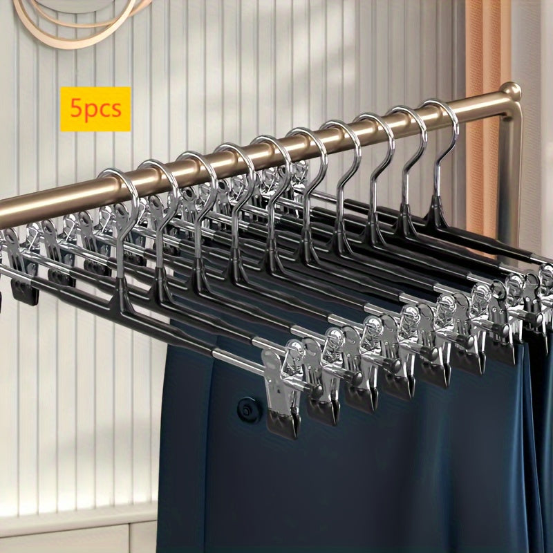 Set of 5 Stainless Steel Pants Hangers: Sturdy, Non-Slip, Space-Efficient - Perfect for Pants, Skirts, Socks, and Jackets