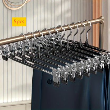 Set of 5 Stainless Steel Pants Hangers: Sturdy, Non-Slip, Space-Efficient - Perfect for Pants, Skirts, Socks, and Jackets