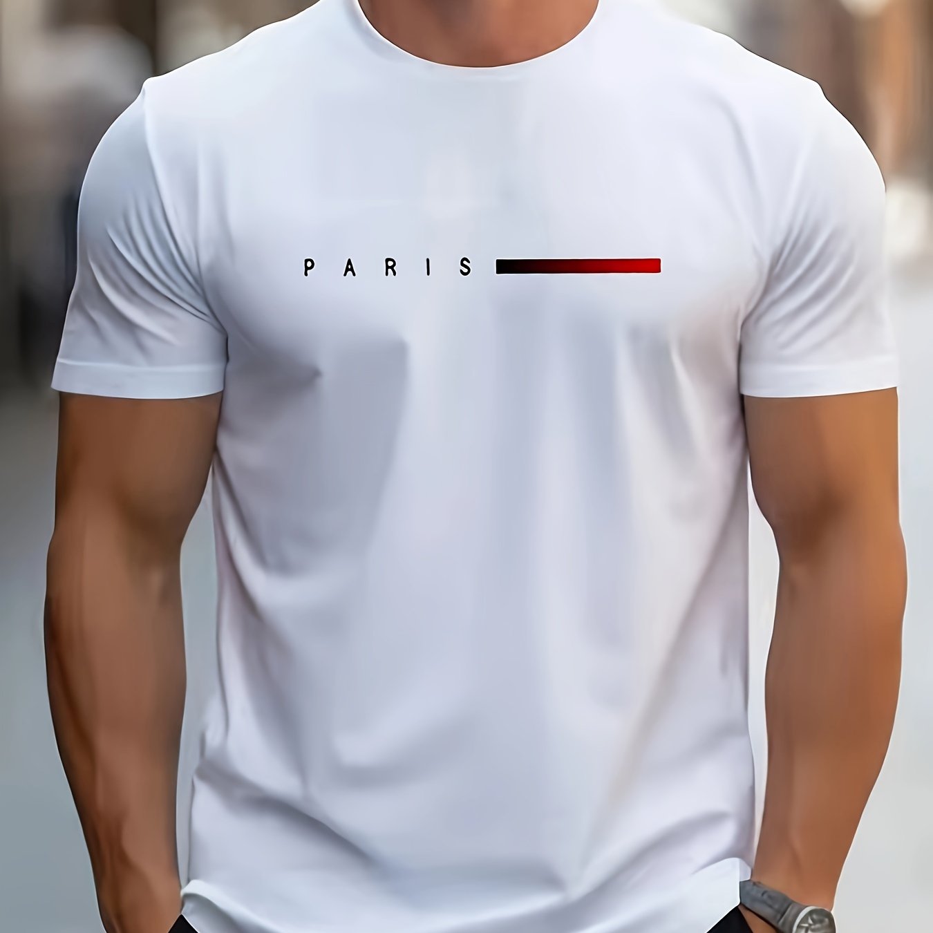 Paris Letters Print Men's Fashion Tee - Casual and Breathable for Spring and Summer. Ideal for Leisure Vacation. Great Gift for Men.