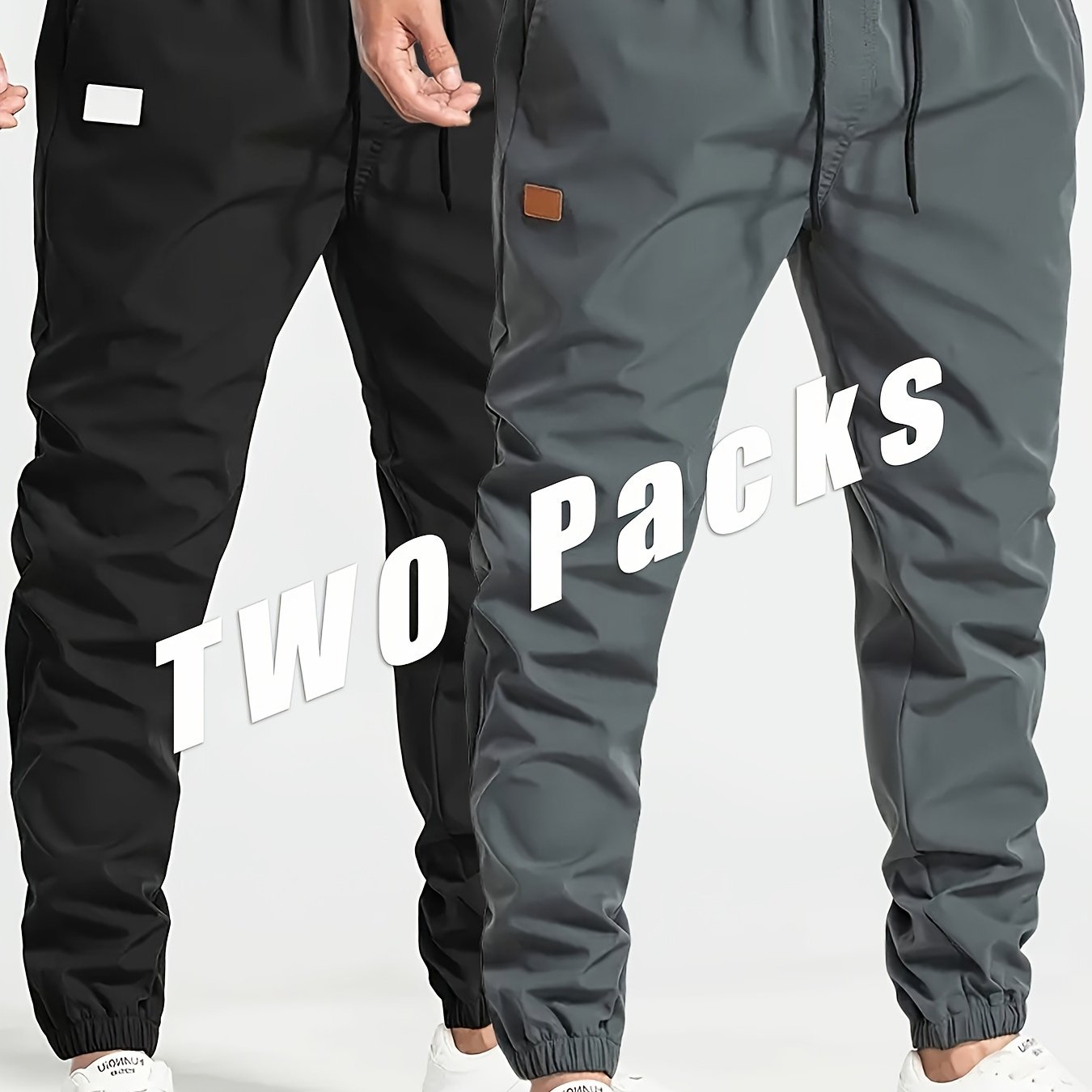 2-Pack Men's Cargo Pants, 100% Polyester, Solid Color, Loose Fit with Drawstring, Regular Length, for Hiking & Outdoor Wear