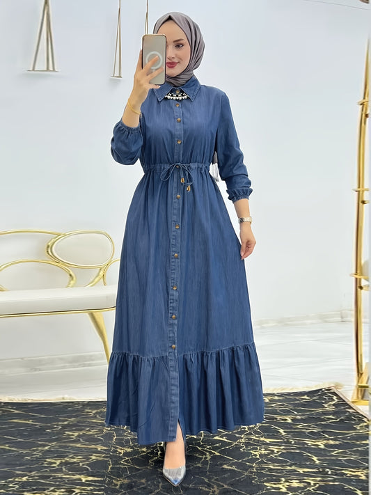 Ramadan kaftan with button front and ruffle hem, no hijab included