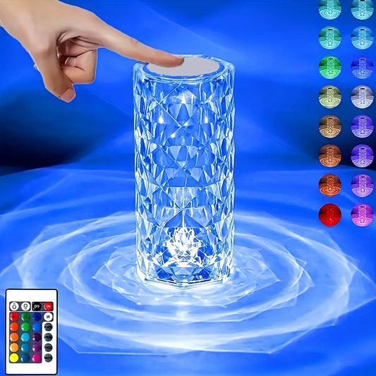 Dreamlike RGB crystal rose night light with 16 colors, touch and remote control, USB charging, dimmable desk lamp - perfect as an atmosphere light, Christmas or Halloween gift.