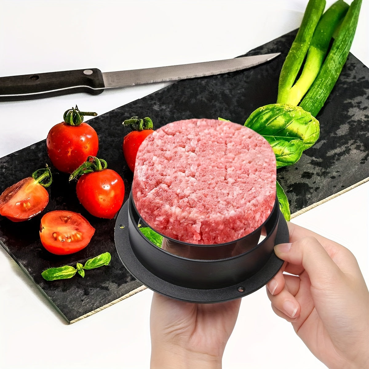 Top Seller: Black Burger Press with Non-Stick Coating and 100 Patty Papers - Perfect for Uniform Burgers, Grilling Inside or Out - Sturdy Plastic Maker for Beef and Veggie Sliders