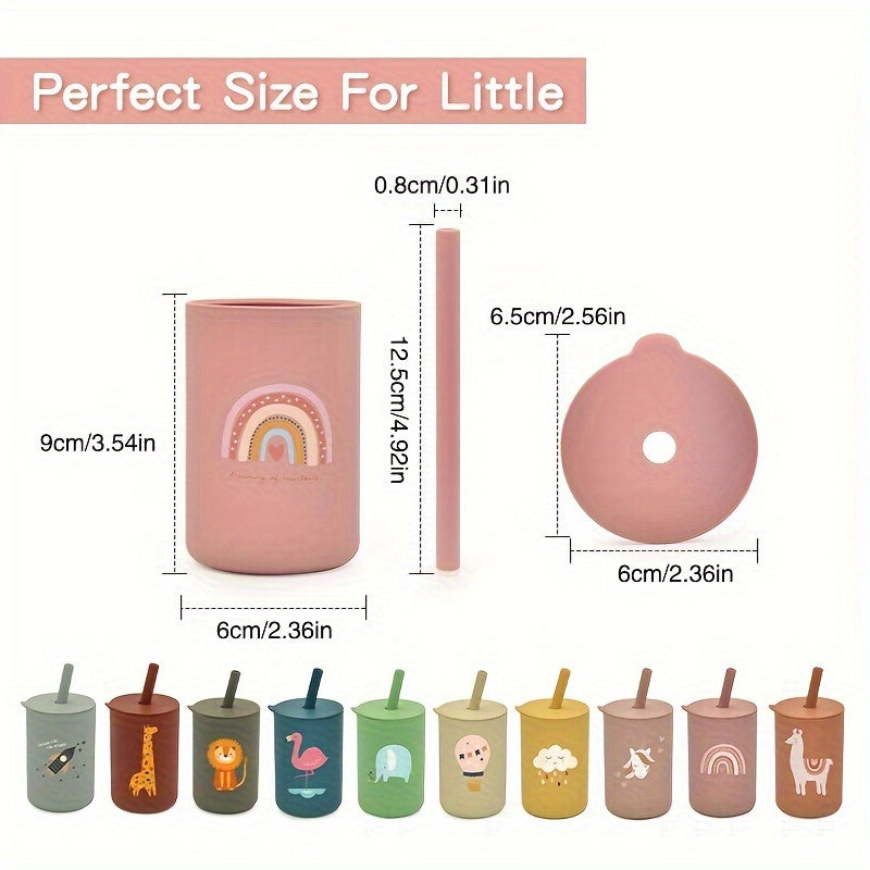 Introducing the 6oz Silicone Kids Sippy Cup, equipped with a straw and lid. This BPA-free cup is safe for use in the dishwasher and microwave, making it perfect for young children learning to drink on their own. Choose from a variety of fun colors