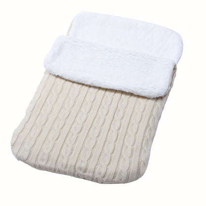 Machine washable baby foot cover with knitted microfiber filling for warmth and comfort.