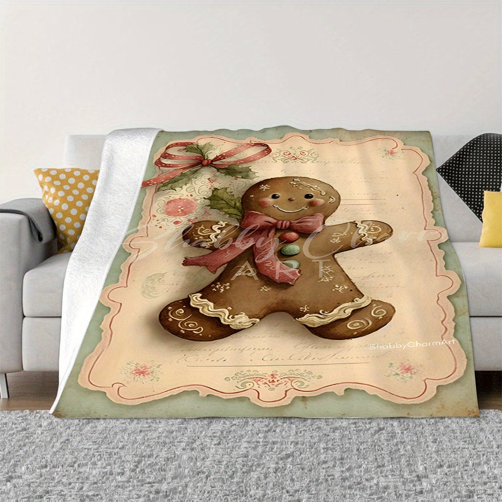 Get ready for the holidays with our Festive Gingerbread Man Blanket! Made with soft and cozy knit fabric, this nap blanket measures 69.85x99.82 cm and features a contemporary style in mixed colors. The polyester cover is adorned with a digital print of a