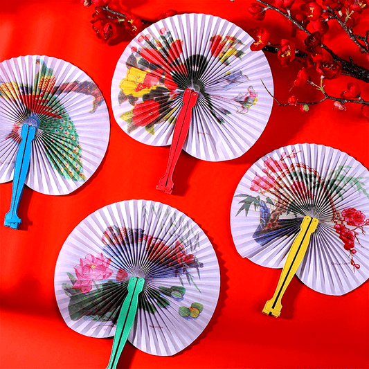 Set of 6 Vintage Chinese Floral & Bird Folding Paper Fans - Stylish and Lightweight for Summer Comfort, Photography Props, and Gifting