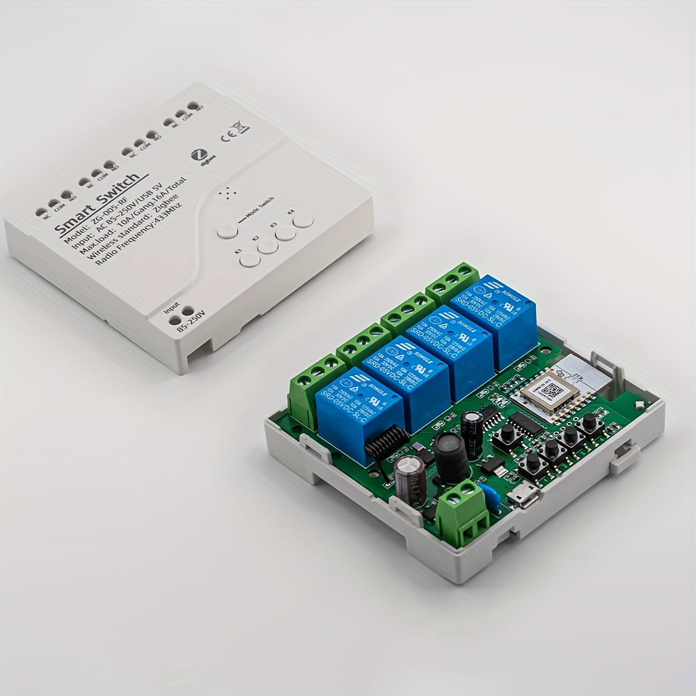 4-way Zigbee relay for switches, remote control, AC85V-250V/USB5V, up to 2200W/10A