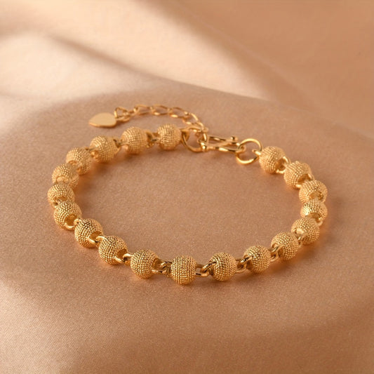 Adjustable 18K Gold Plated Bracelet with Golden Beads for Women and Girls - Perfect Gift for Birthday, Christmas, Mother's Day, or Valentine's Day