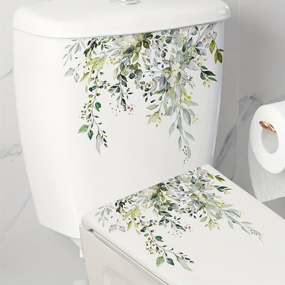 Set of 2 plant-themed toilet stickers for decoration, waterproof and removable, suitable for bathroom toilets. Dimensions: 26.92x31.75cm each.