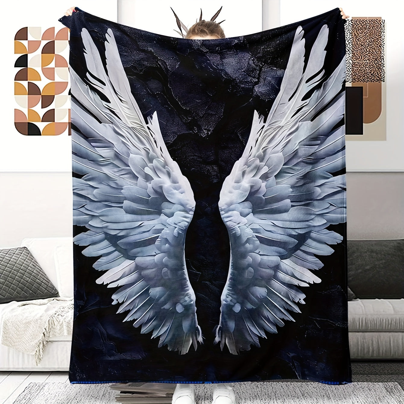 Soft Throw Blanket with Angel Wings Design - Perfect for Home, Sofa, Dorm, and Office Decor - Made from Cozy Knit Fabric for Year-Round Comfort