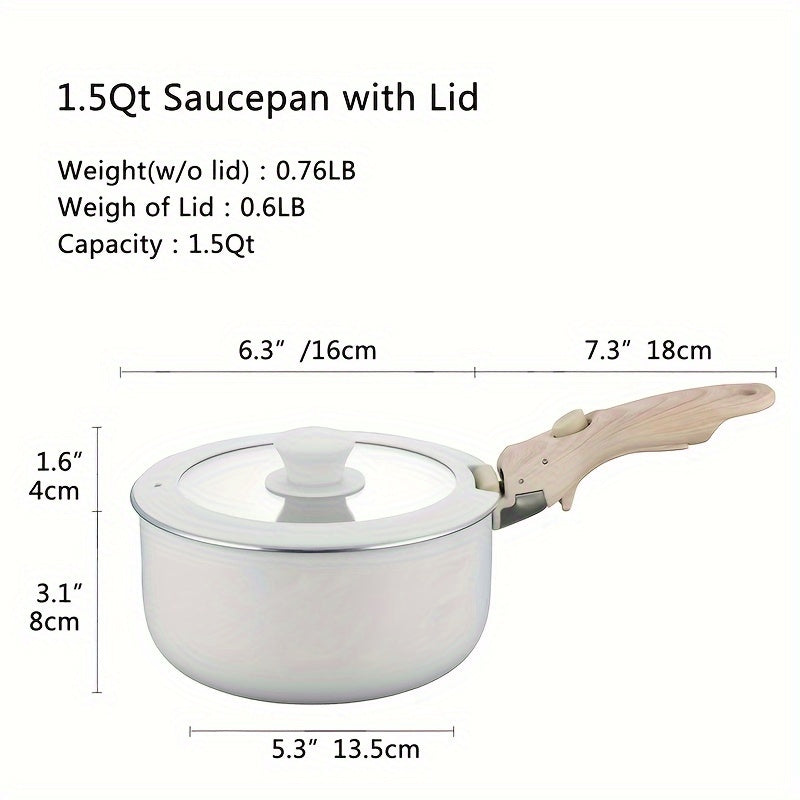 Cookware Set made from Aluminum, with Nonstick coating and Removable Handle. Set includes: 1.5Qt Saucepan with Lid, Large 18cm Milk Pot with Silicone Lid, and 24cm Skillet. Perfect for Outdoor Camping Kitchen. Comes with Non-Woven Pad and Silicone