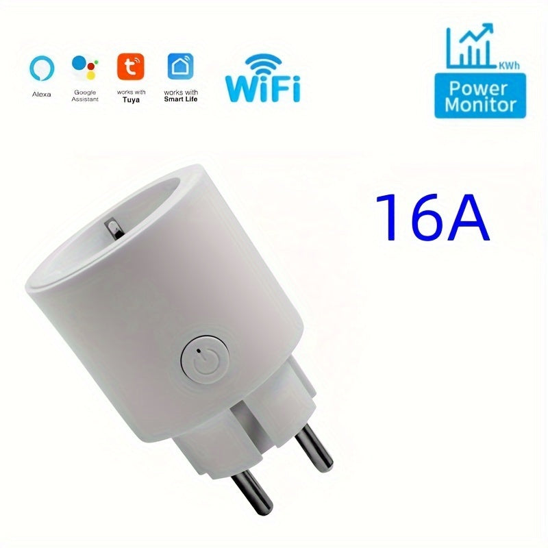 1pc Mini Smart WiFi Socket with TUYA App Remote Control, Alexa, Google Home, Voice Control, Timer,16A 3840W, European Standard Plug Type-F, 2.4GHz WiFi Only