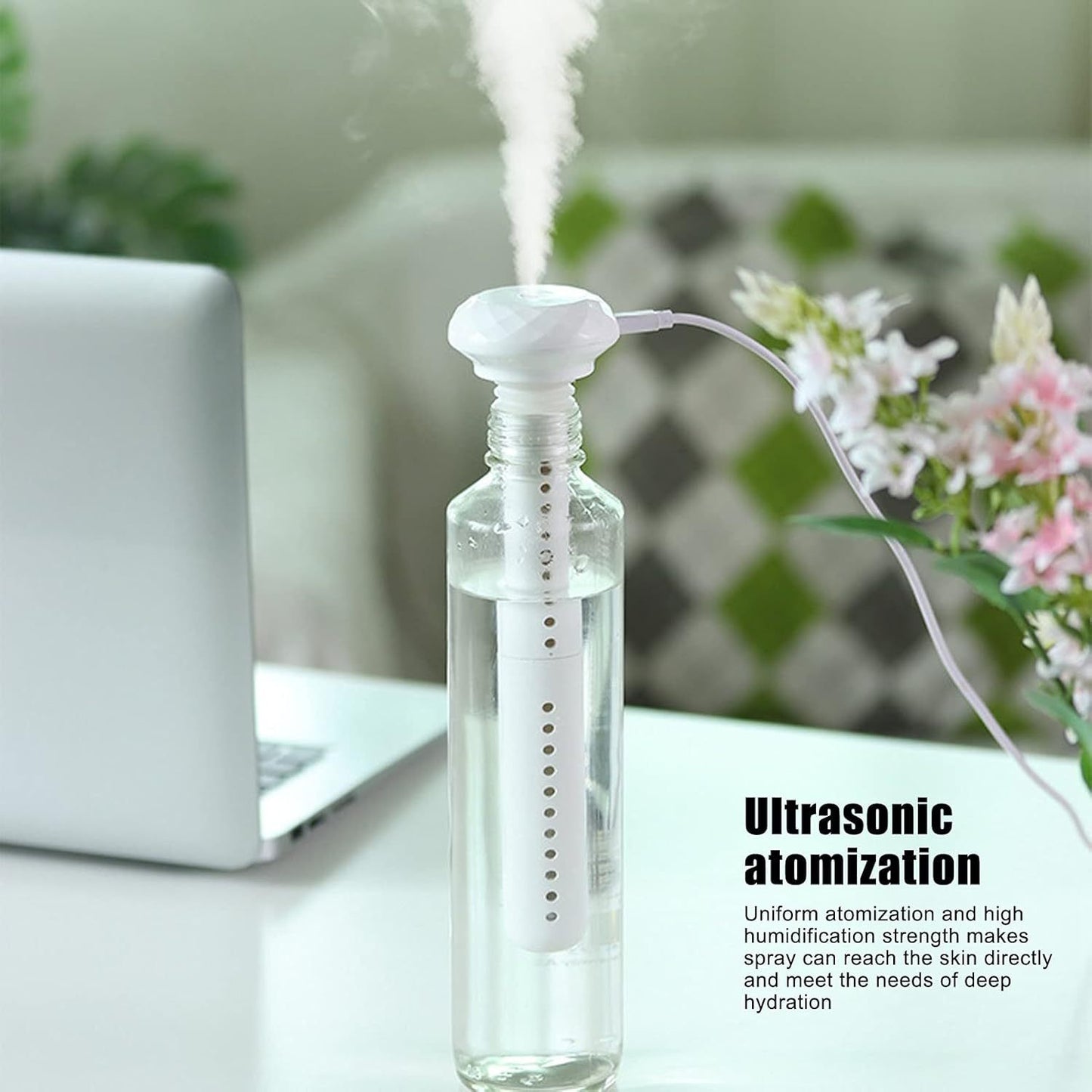 Compact USB desktop humidifier for office, bedroom, or travel, with cool mist purifier and no water container.