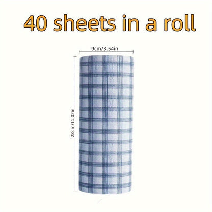 A pack of versatile blue plaid lazy rags for wet and dry use, perfect for cleaning kitchens. These high absorbency cloths are ideal for home and restaurant use as disposable dish towels or paper towels.