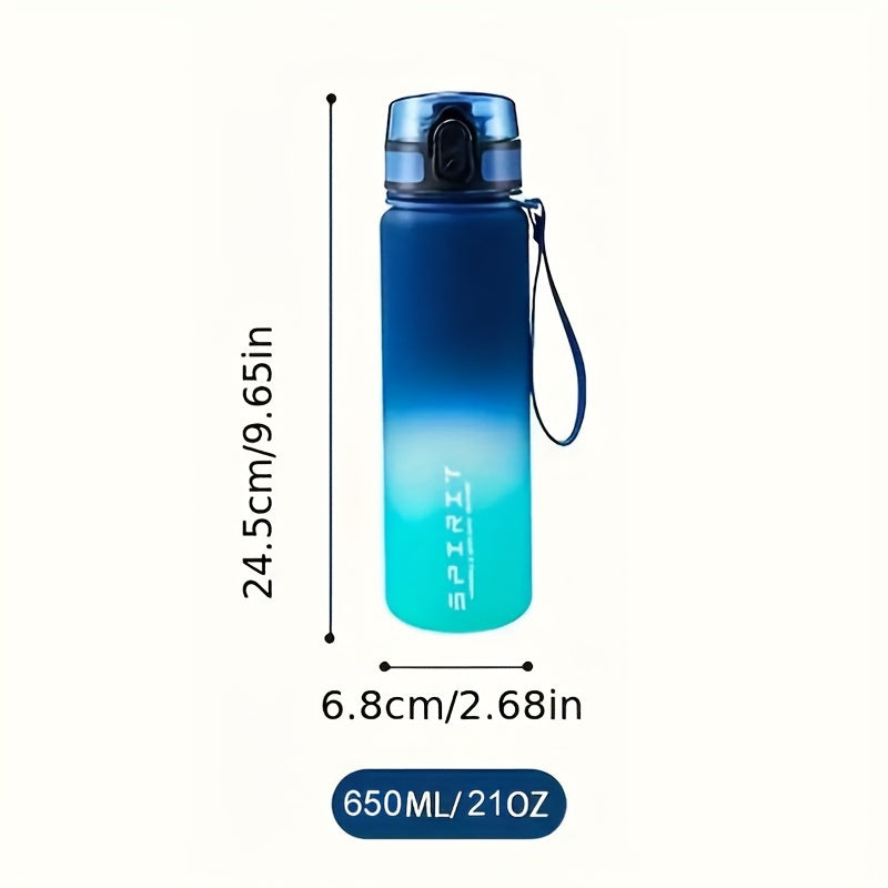 650ml/1000ml portable water bottle with leakproof gradient design, perfect for outdoor activities and travel. Made of PVC-free plastic and has a round shape.