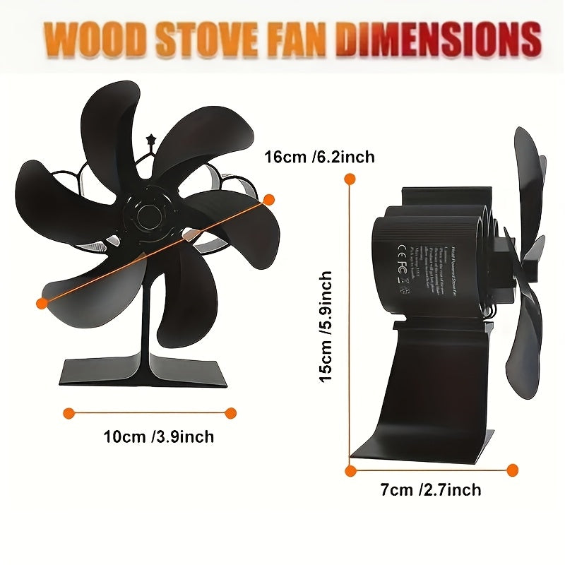 EcoPulse Heat Powered Wood Stove Fan - 1 Piece Set with 6-Blade Aluminum Blower, Silent High-Speed Operation, No Electricity Required, Complete with Various Components, Features Overheat Protection.