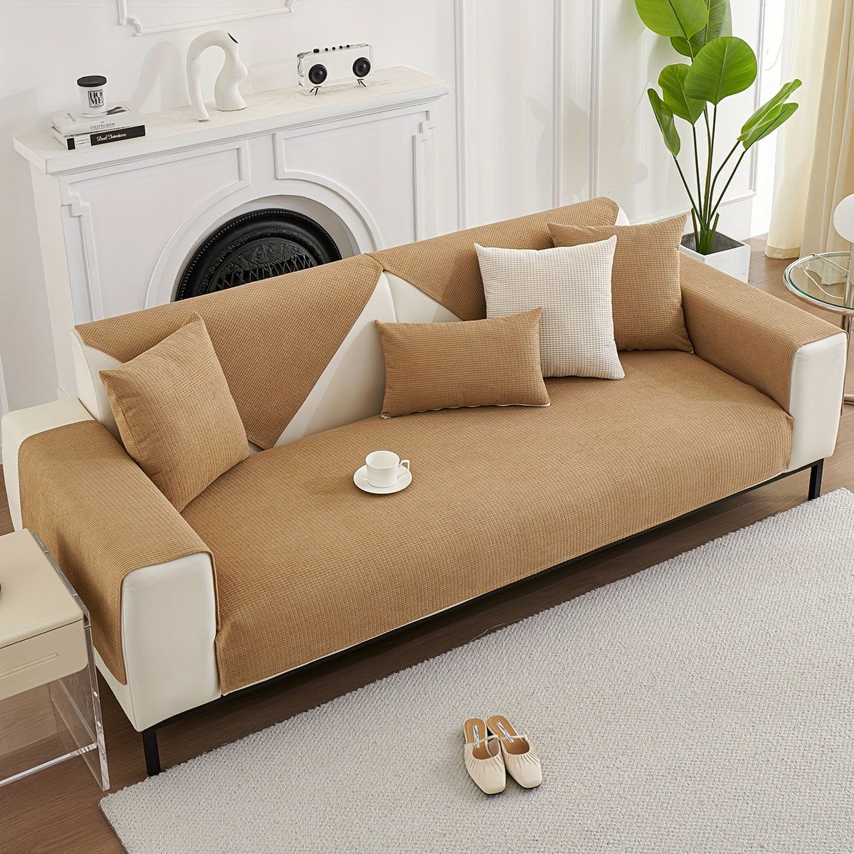 Anti-splash, all-season velvet sofa cushion with anti-cat scratch, pet-friendly, anti-slip, and dustproof features.