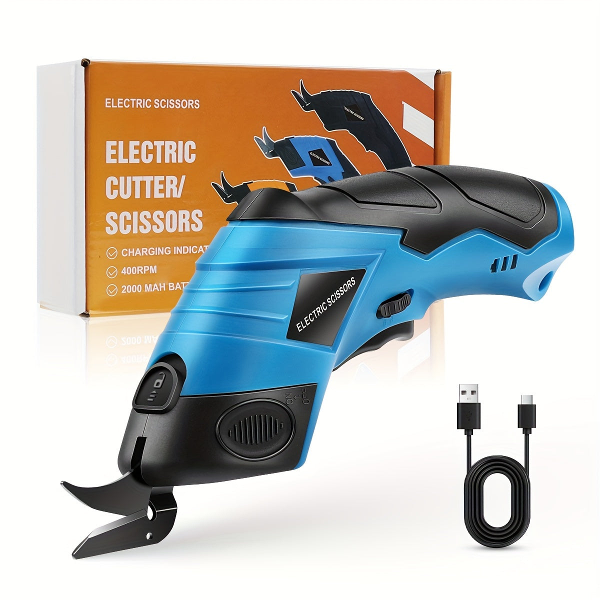 1pc HOTU Electric Scissors, Multi-Purpose Handheld Fabric Cutter with 400RPM Precision, USB Rechargeable 2000mAh Lithium Battery, ABS Material, Power Tool for Clothing, Cardboard, Carpet