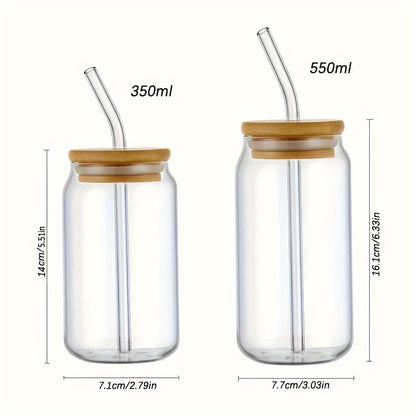 Glass cup with lid and straw for bubble tea, juice, beer, milk, mocha, or other beverages, available in 350ml or 550ml sizes.