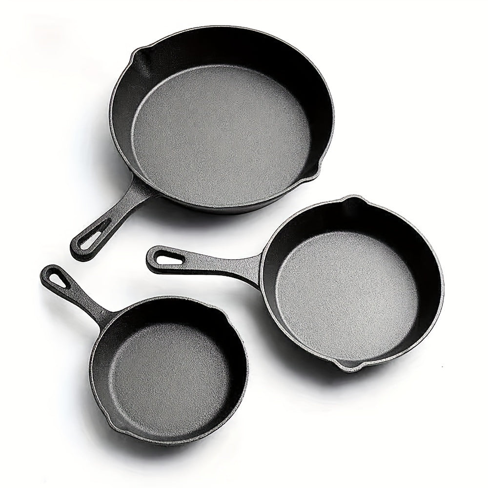 Three-piece Set of Cast Iron Frying Pans - Non-Stick, Oven Safe, Suitable for Indoor & Outdoor Use, Hand Wash Only - Includes 17cm, 21cm, and 26cm Cookware