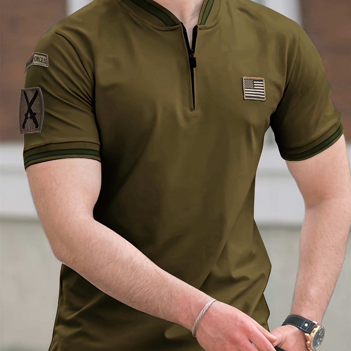 Men's breathable shirt with zipper, geometric pattern, machine washable - ideal for casual or outdoor wear such as golf, hiking, or beach outings.