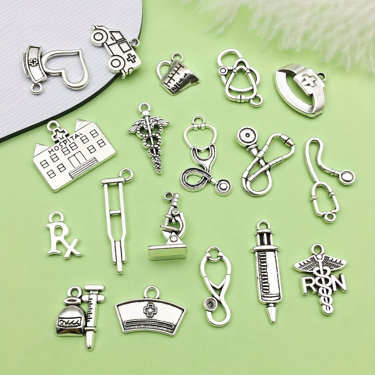 Set of 40 Nurse Charms Including Stethoscope, Syringe, Nurse Pins, and Hat Jewelry - Perfect for DIY Necklace and Bracelet Crafts with Alloy Enamel Medical Pendants - Trendy Fashion Accessories