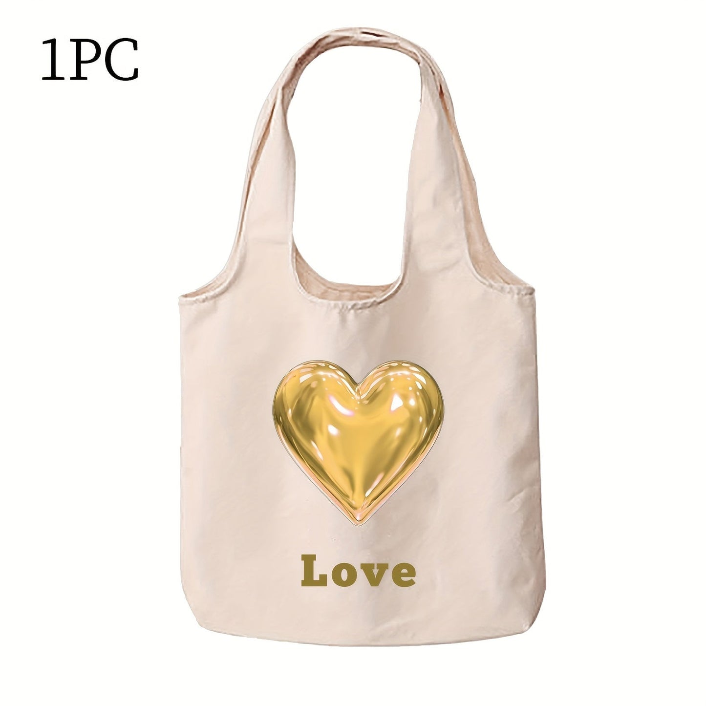 Customize your tote bag with custom text and a heart pattern. Available in sets of 1, 3, or 9 pieces, this personalized canvas bag can be printed on both sides. Perfect for daily commutes, outdoor picnics, parties, traveling, and shopping.