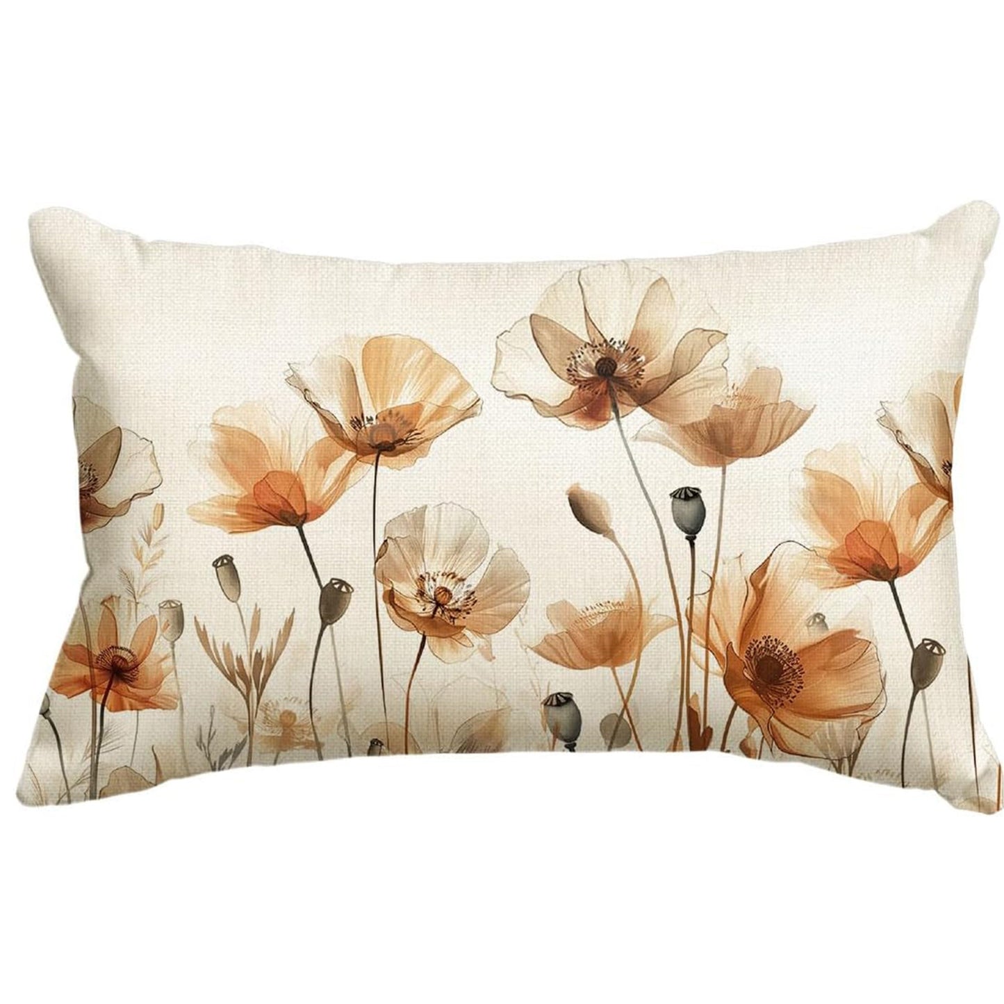 Cover your sofa and couch in style with this Autumn Poppy Floral Throw Pillow Cover. Measuring 30.48x50.8 cm, this linen blend cover features a beautiful Fall Orange & Brown color scheme. It has a convenient zip closure and is machine washable for easy