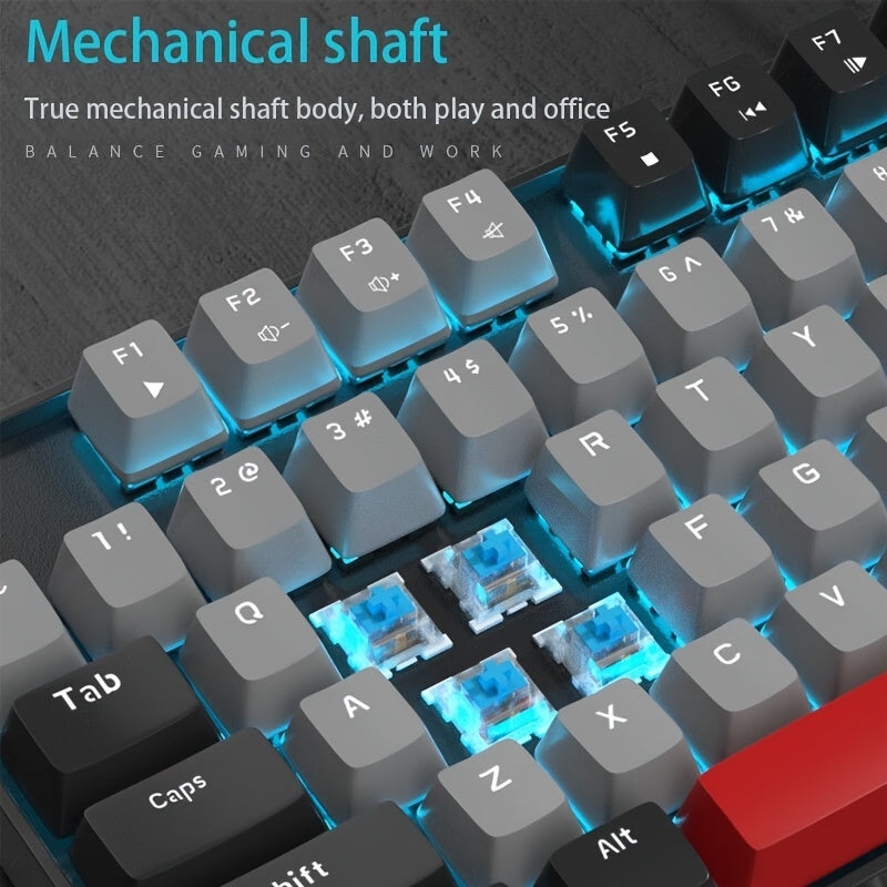 MageGee MK-STAR Mechanical Keyboard: 87-Key Wired Backlit, Ergonomic Design, USB, Black & Blue, No Battery Needed, Keycap Puller Accessory.