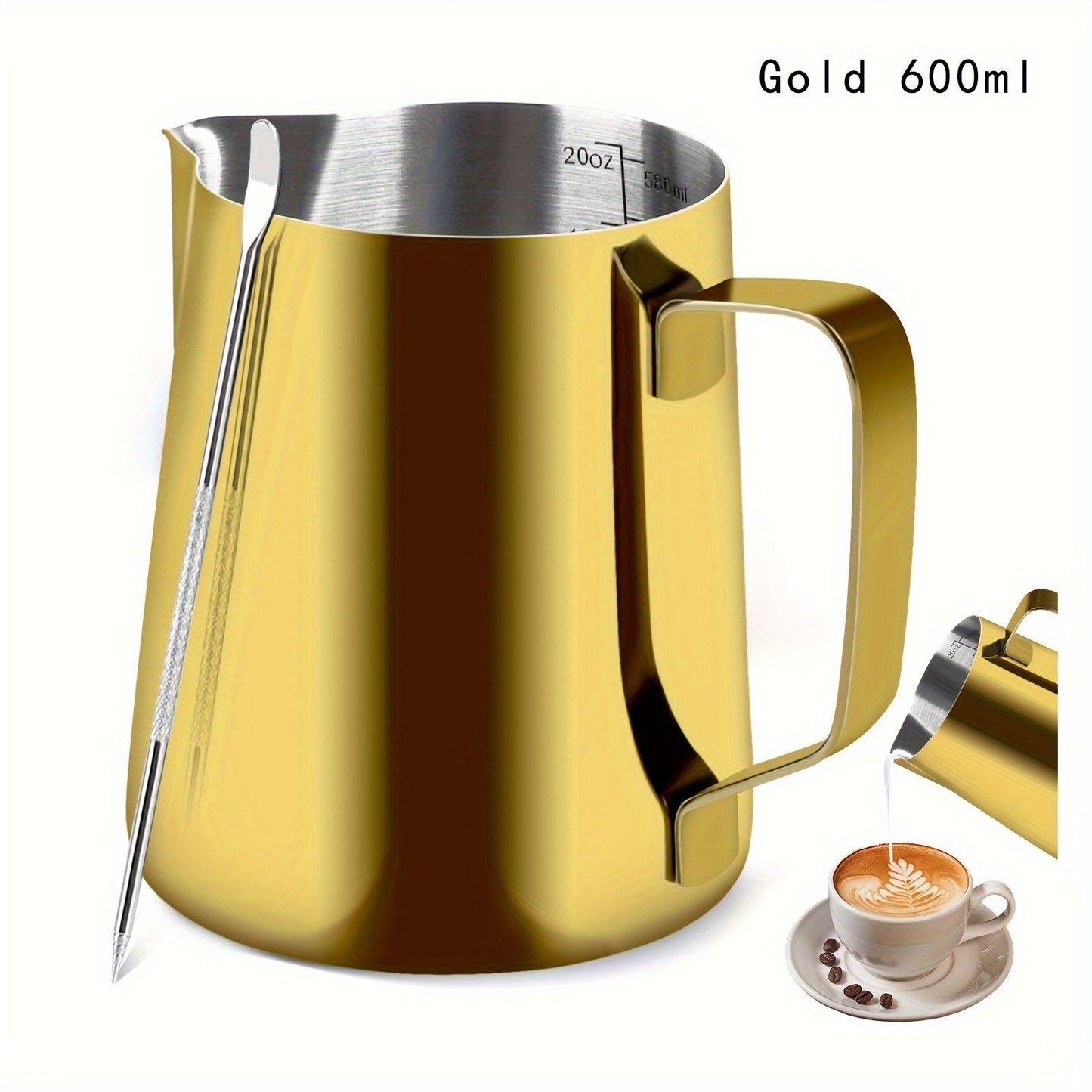 One 20oz Stainless Steel Coffee Cup with Pull Flower Scale and Needle, Milk Frother Cup with Pointed Nose, Fancy Drinking Cup with Pull Flower Needle, Water Bottle, Coffee Accessories for Travel and Vacation.