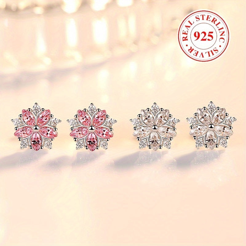 Elegant 925 Sterling Silver Cherry Blossom Stud Earrings featuring Sparkling Zirconia - Ideal for Special Occasions & Gifting, Birthstone for October, Cherry Blossom Design Earrings