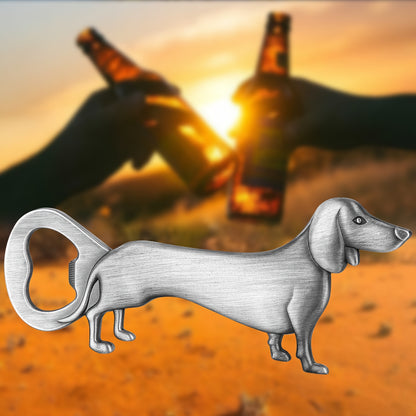 Sausage dog bottle opener for beer, wine, juice. Ideal for bars, restaurants, and home bars. Perfect for summer drinks.