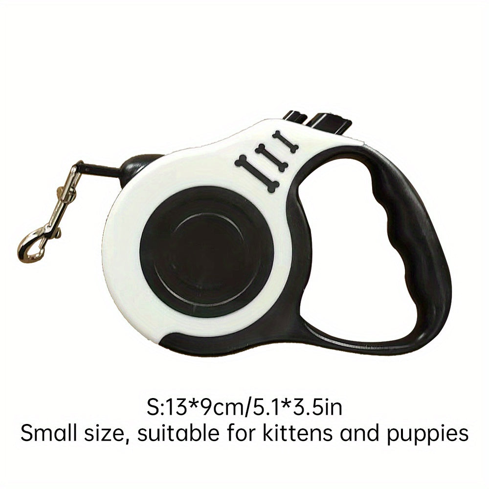 Sturdy dual-switch retractable dog leash offers easy control and comfortable grip.