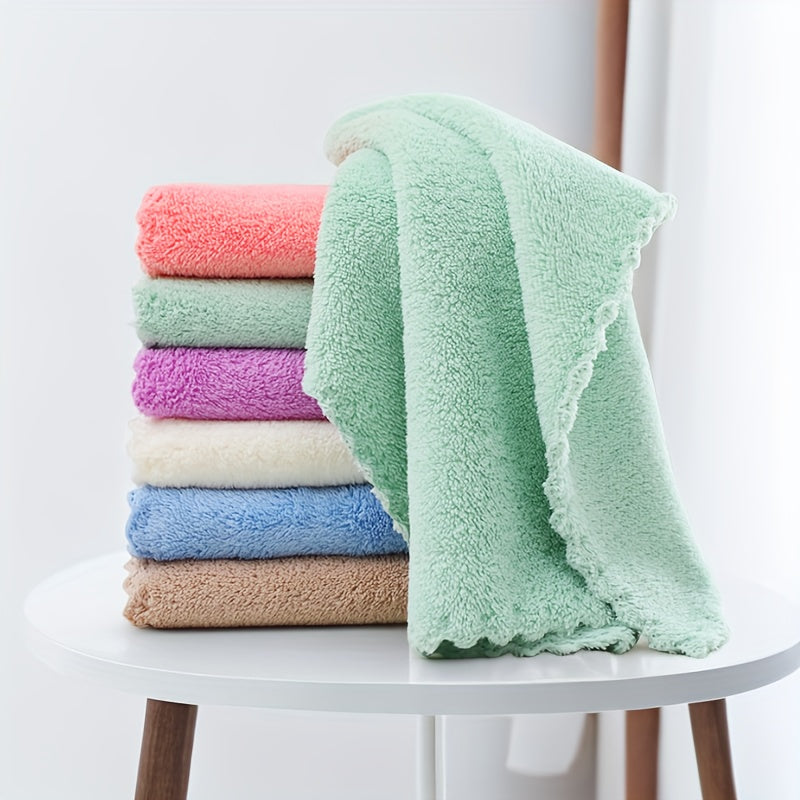 16pcs Coral Fleece Square Towels in 2 Sizes, Super Soft and Absorbent for Bathroom Use.