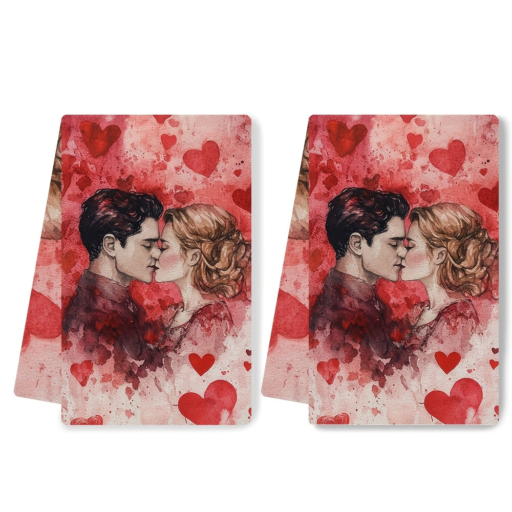 Celebrate Valentine's Day with these 2 luxurious Ultra Soft Kitchen Towels featuring a Romantic Love Forever Theme. These highly absorbent and machine washable dish hand towels measure 40.64x60.96 cm and feature a contemporary watercolor illustration