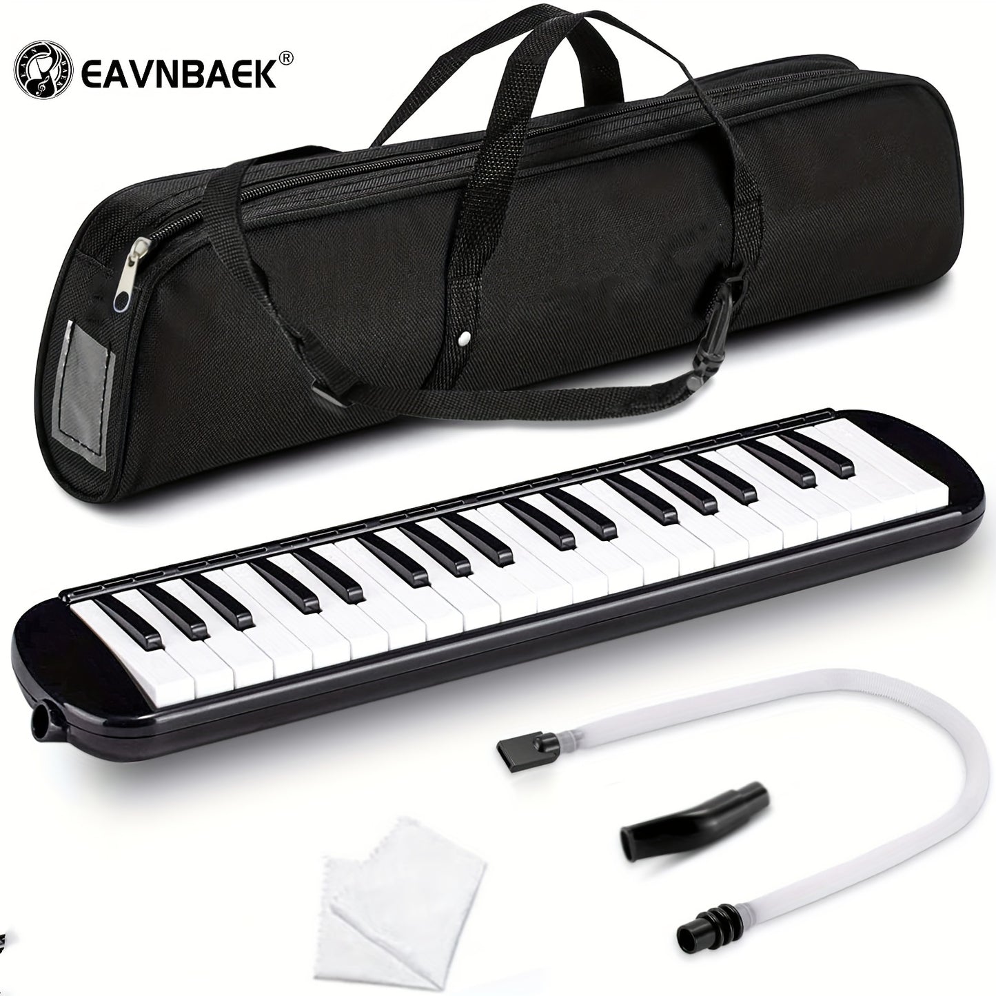 Eavanbaek 37-Key Soprano Melodica - Portable Air Piano Keyboard with Soft Long Tube, Short Mouthpiece & Carrying Bag - Offered in Black/Blue/Pink