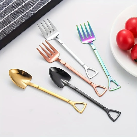 Set of 4 stainless steel fruit, cake, and dessert forks in creative shapes. Dishwasher safe. Perfect for home, restaurant, hotel, parties, gifts, coffee bars, Halloween, Day of the Dead, and Christmas.