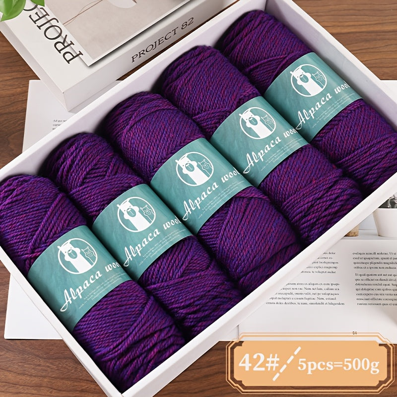 5-Pack Alpaca Wool Yarn, 500g Each, Multicolor Thick-Thin Yarn for Handmade Clothing - Various Styles