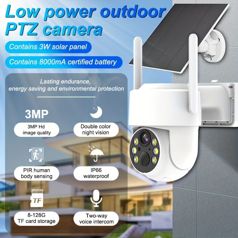 4MP HD Video Solar-Powered Security Camera for Home Surveillance with AI Motion Detection, Color Night Vision, 2-Way Audio, Wi-Fi Connectivity, Solar Lithium Battery, Smartphone Compatibility, Dual Power Mode USB/Battery, Suitable for Ages 14 and Up, SD