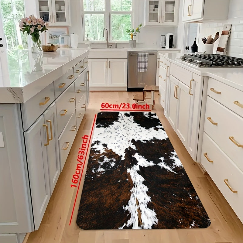 Cowhide Design Kitchen Mat: Keep your kitchen floor oil-proof with this durable and waterproof furniture throw carpet. This washable runner rug is perfect for spring decor and also makes a great gift for the corridor, laundry room, living room, bathroom