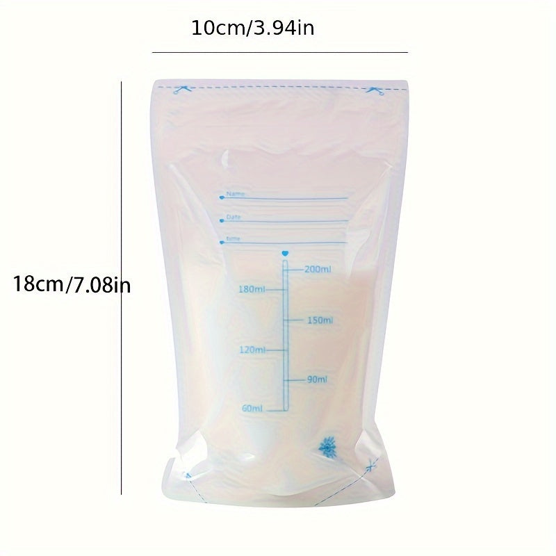 30 breast milk storage bags, each with a capacity of 8.5oz. Made from BPA-Free PP material and pre-sterilized for safety. Features a leakproof double zipper seal and a self-standing design for easy storage. Includes a pour spout for milk transfer during