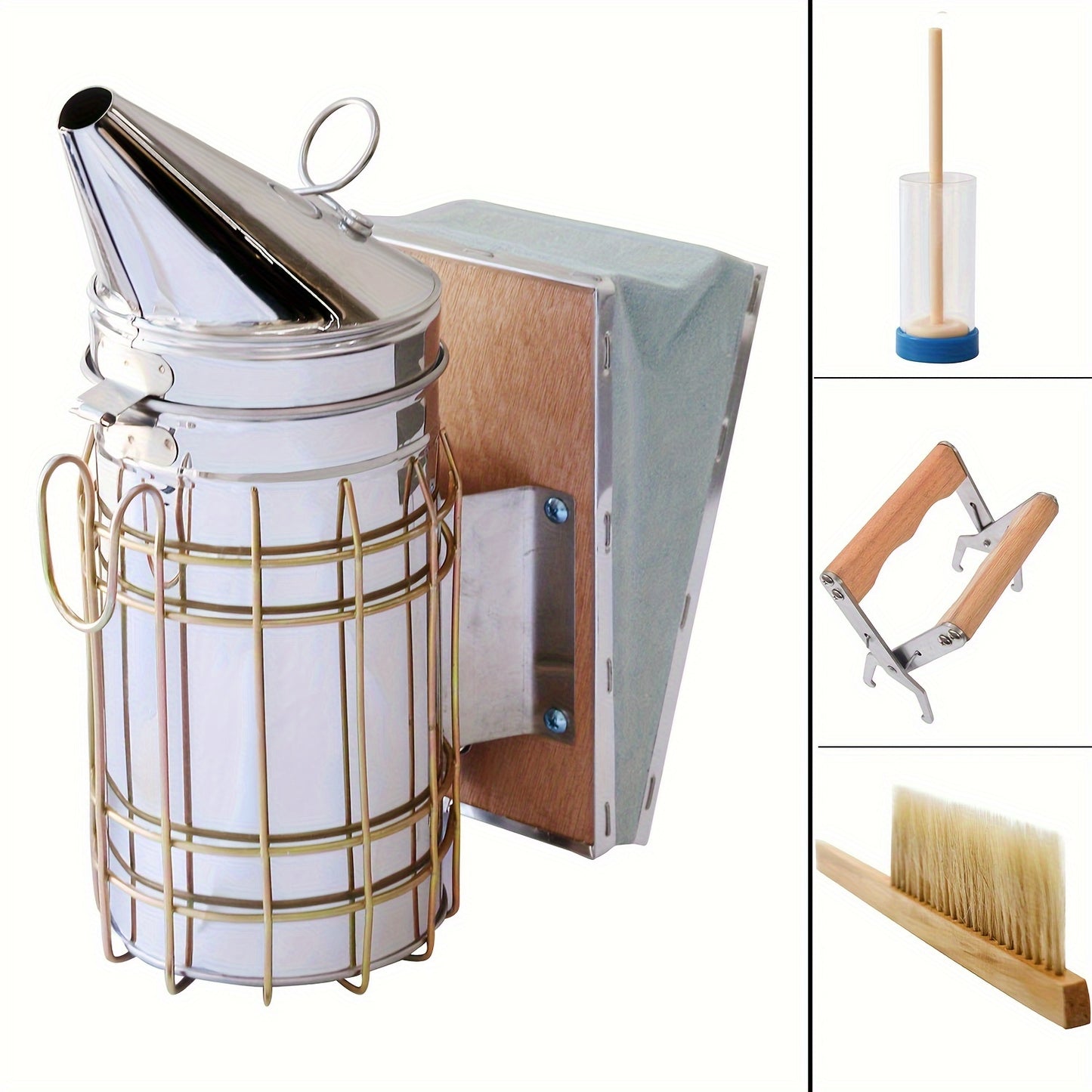 9pcs Beekeeping Tool Kit with stainless steel, wood, and plastic tools and beehive accessories - Perfect gift for beginner beekeepers.