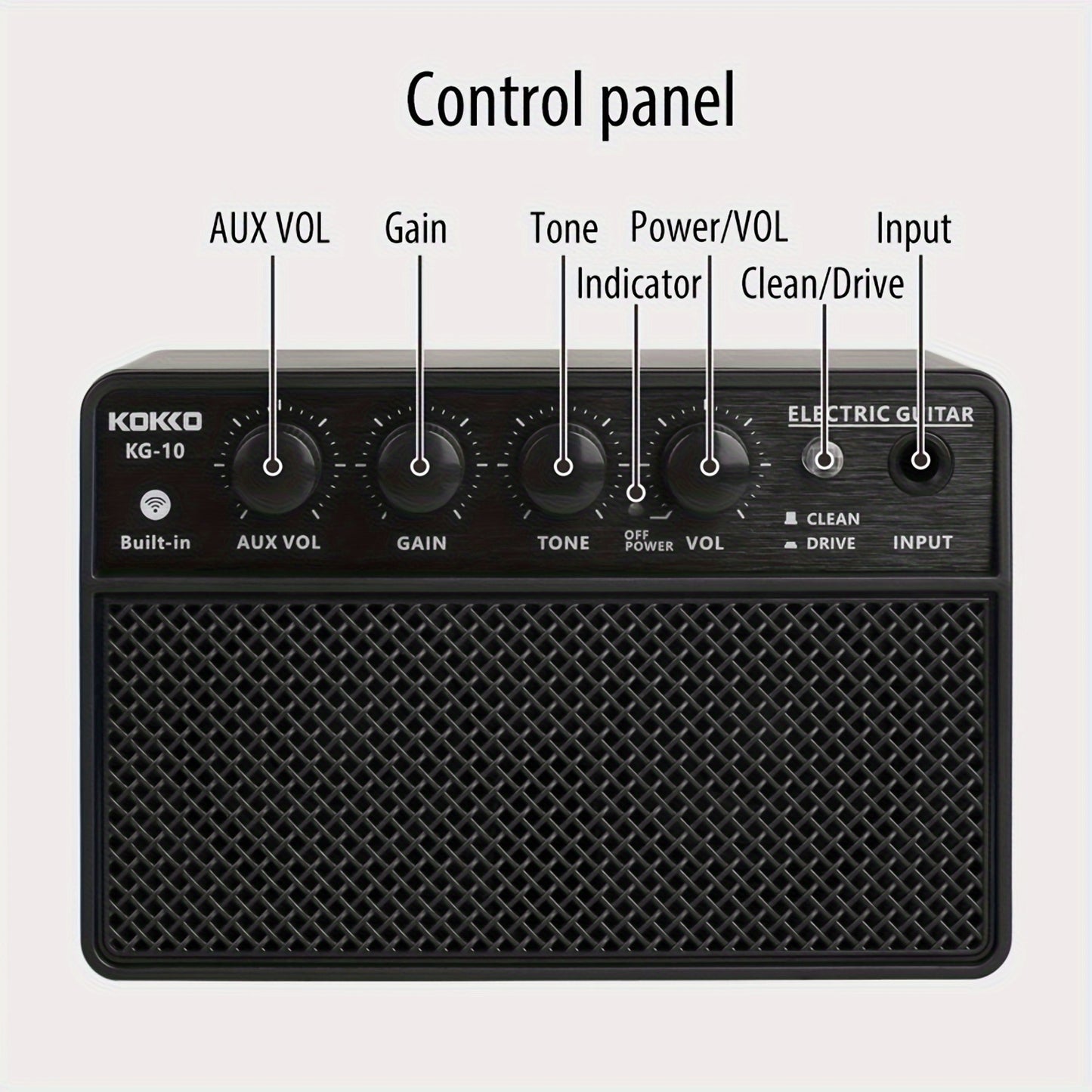 Portable KG-10 Electronic Guitar Amplifier with USB-C rechargeable battery (2000mAh).