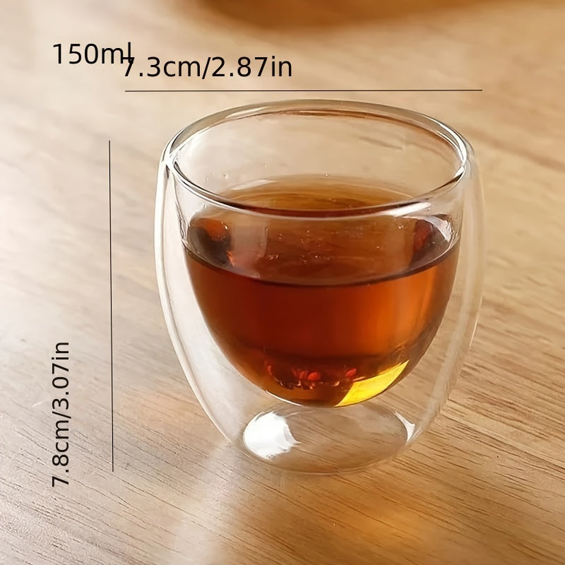 150ml Handcrafted Double-Walled Glass Mug - Designed for Heat Resistance, Ideal for Coffee & Tea, Great for Home or Restaurant Setting