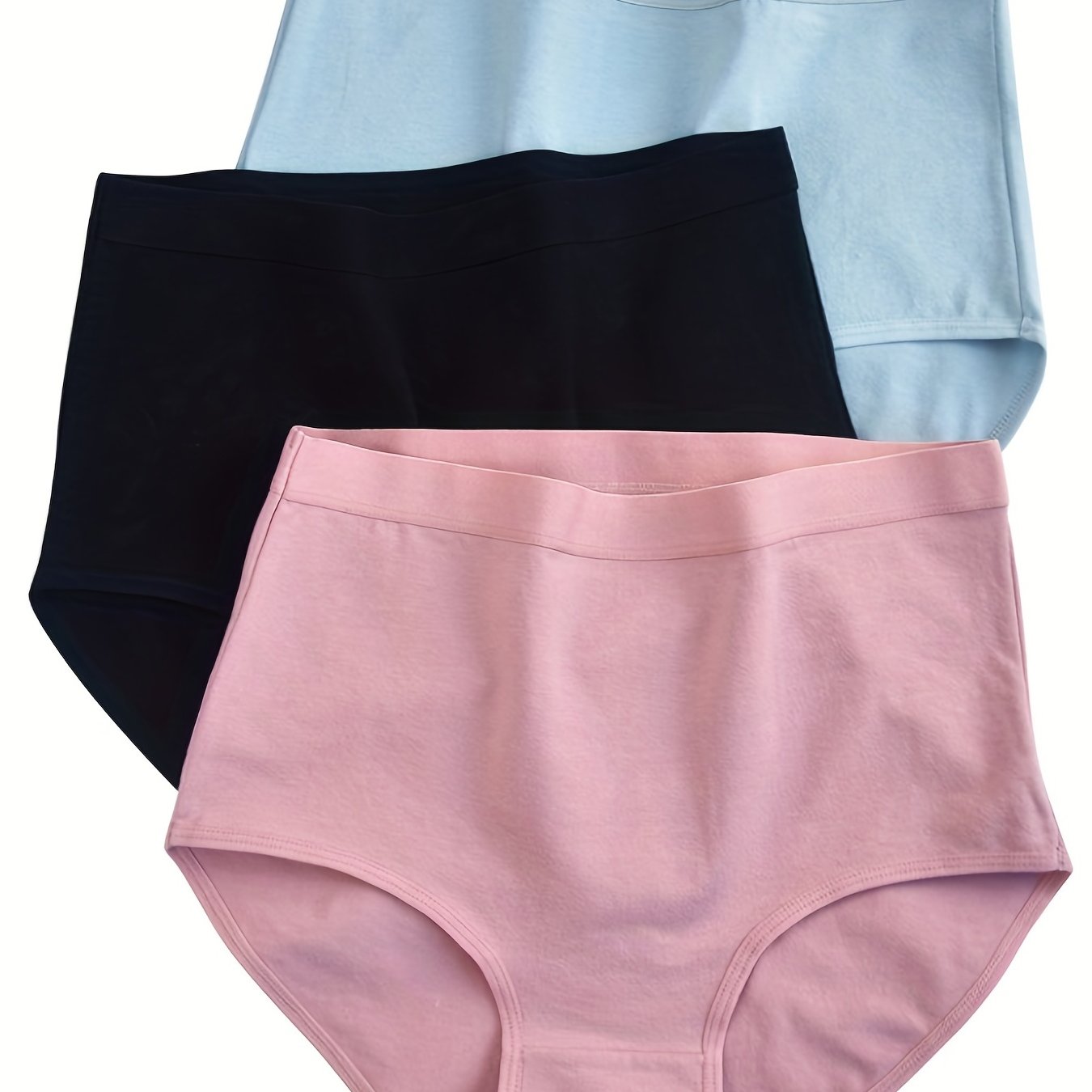 3 Simple Solid Briefs, High Waist Intimates Panties, Women's Underwear & Lingerie