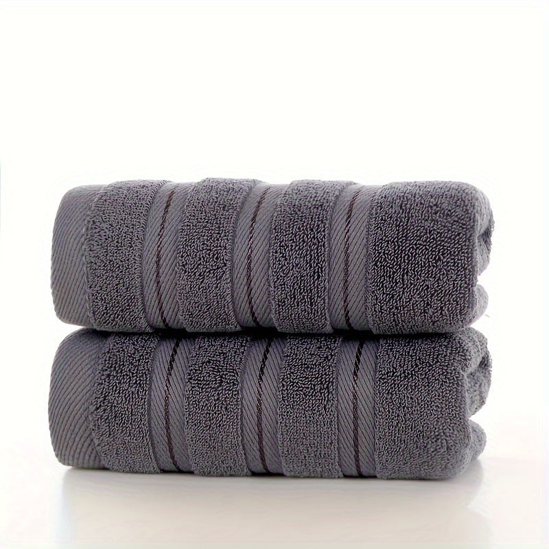 Soft, absorbent, and durable pure cotton velvet towel in gray with striped design. Individually packed in OPP bag. 420 GSM knit fabric for bath or beach.