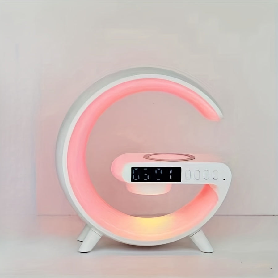 Smart lamp with wireless speaker and charging function for smartphones wakes up with light music.