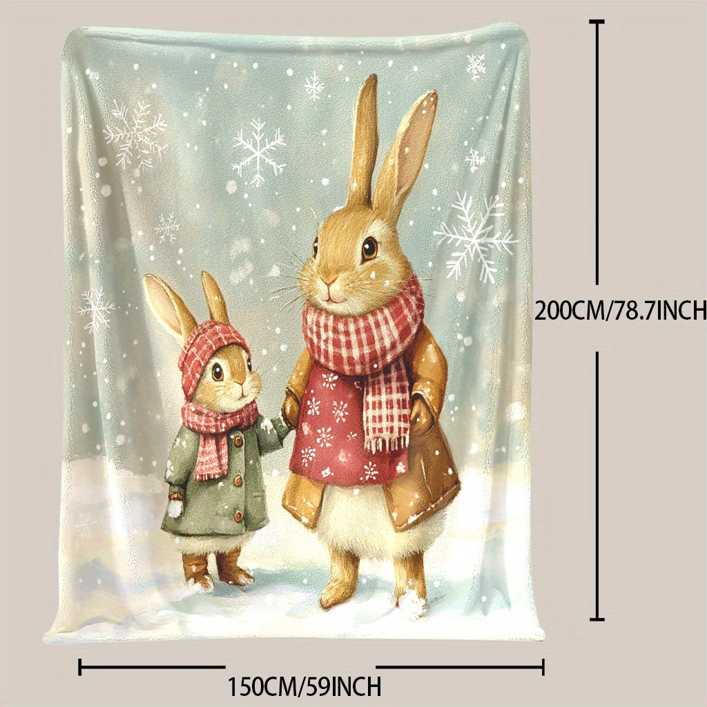 Stay warm and cozy in any season with this adorable rabbit-themed fleece throw blanket. Its soft and lightweight design makes it perfect for naps, travel, or adding a touch of charm to your home office decor. It also makes an ideal gift for friends and